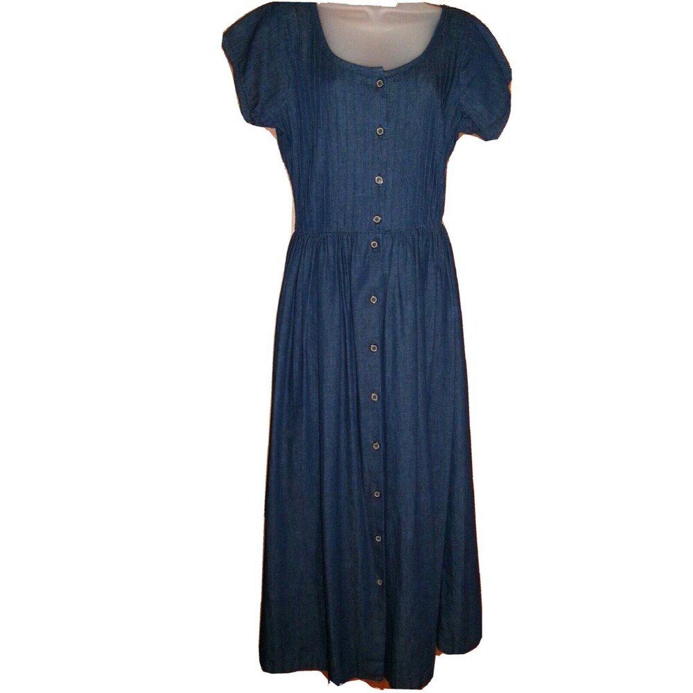 Vtg Misty Lane Jean Dress Full Skirt Fitted Bodice Union Made Cottagecore 9-10